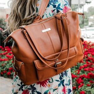 LILY AND JADE BROWN LEATHER MEGGAN CONVERTIBLE TOTE DIAPER BAG BACKPACK
